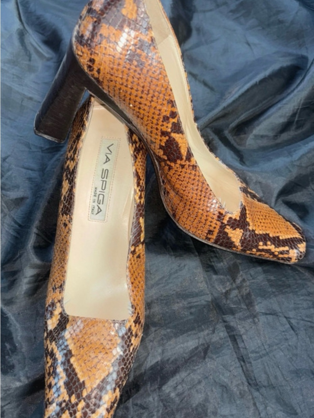 Via Spiga Women's Brown Snake-Print Leather Pumps